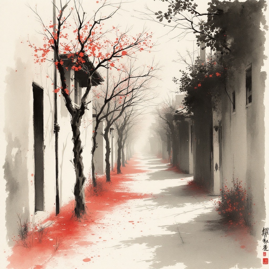 Sample image in the Spattered Sumi Lacquer style