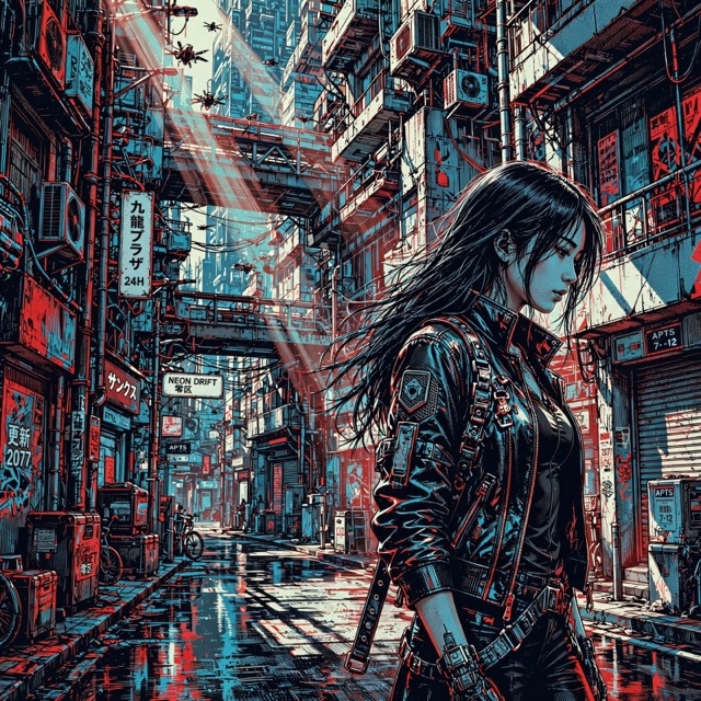 The GrittyCyberpunk style rendered with Muse 1.0