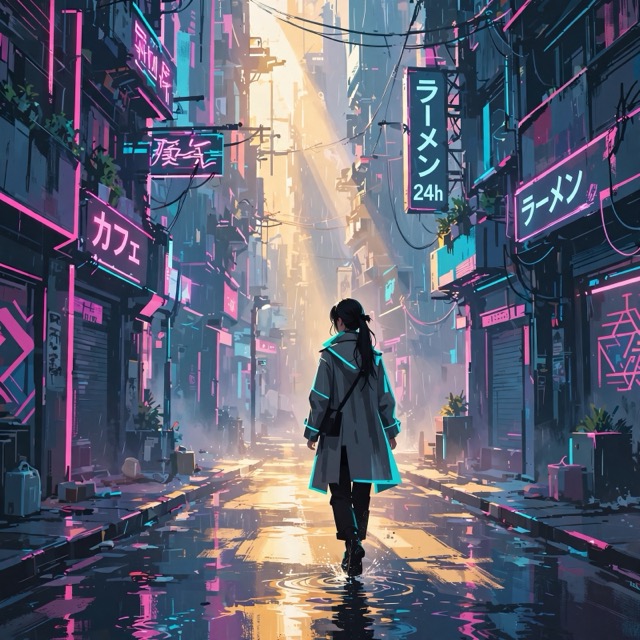 The Neo-Edo Neon style rendered with Muse 1.0