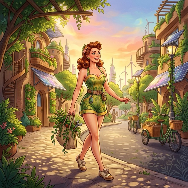 The Solar Punk Pin-up style rendered with Nano Banana 2.1