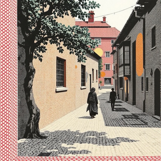 Sample image in the Tick-Woven Cardboard Ink style