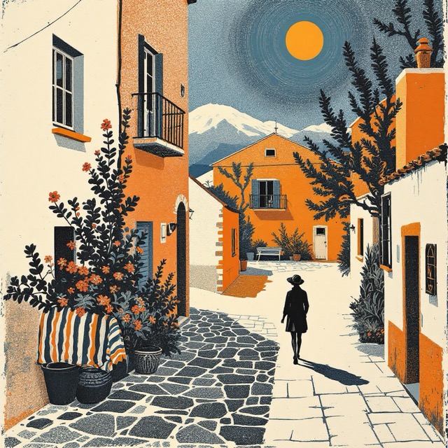 Sample image in the Hatched Cobalt Linocut style